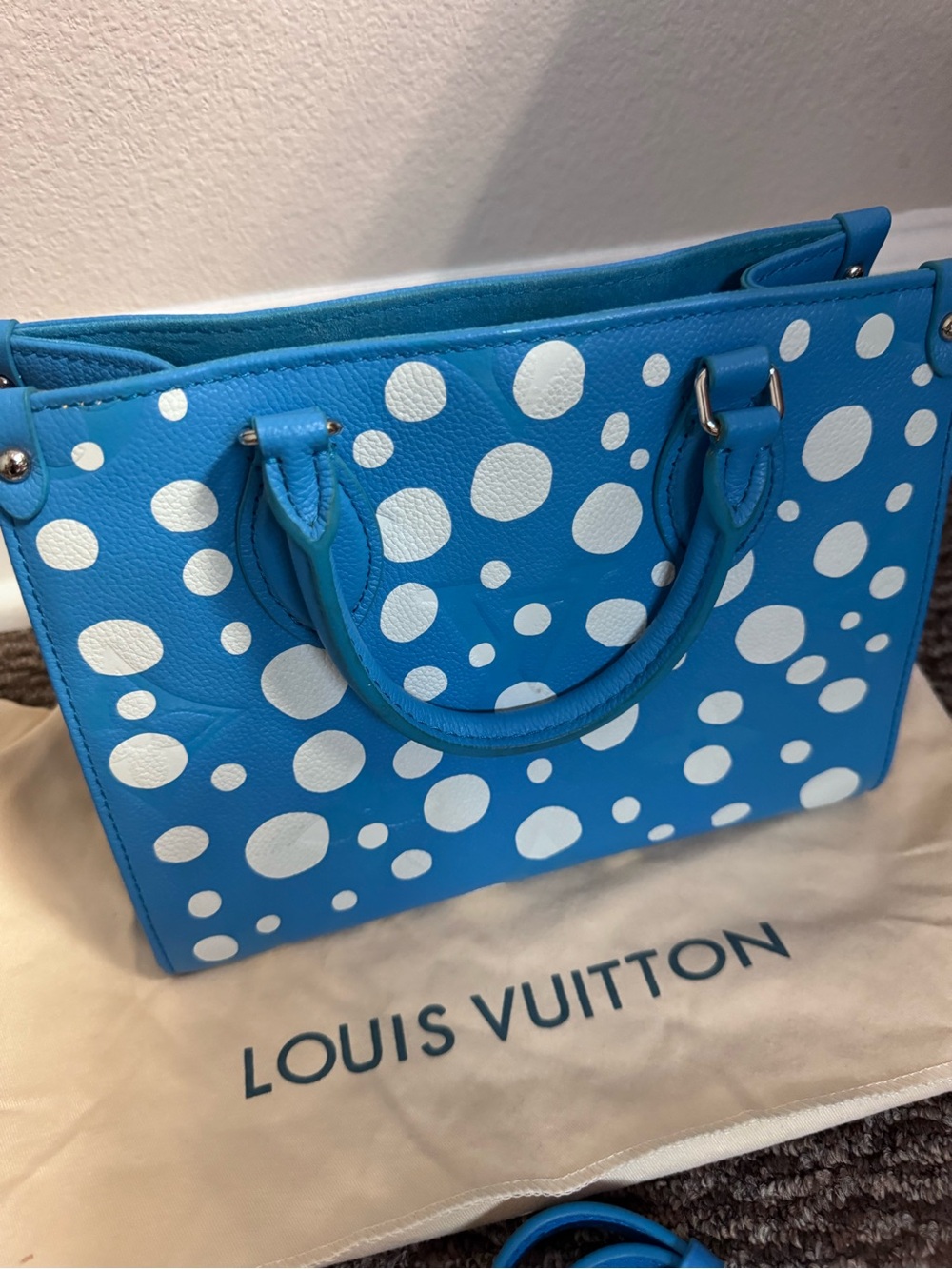 Louis Vuitton Blue and White Polka Dot Tote - Picture 4 of 7